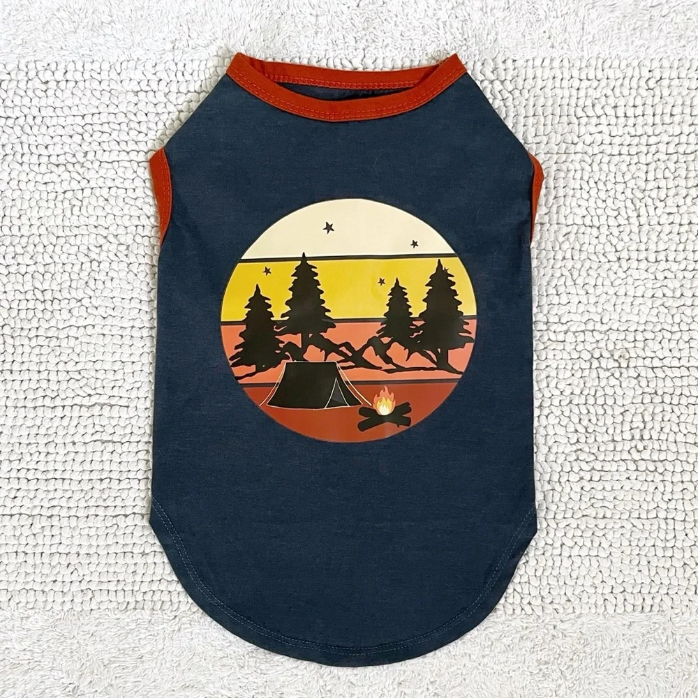 Frisco by Chewy | Dog Camping Graphic Tee | Size Medium, Steel Blue/Rust